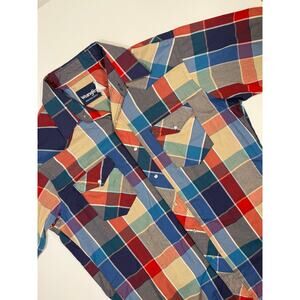 Vintage Wrangler Short Sleeve Pearl Snap Plaid Western Shirt L